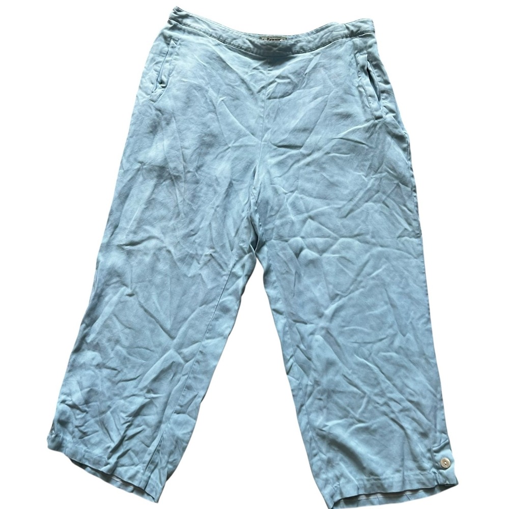 Tommy Bahama Womens 12 Light Blue 100% Silk Herringbone Cropped Pants Relaxed